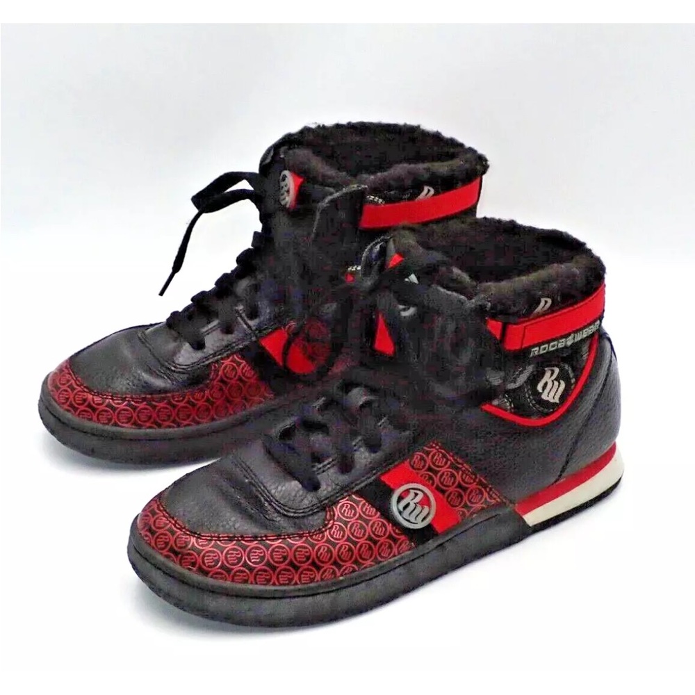 RocaWear De-Lux Athletic Skate Shoes High Top Sneakers Black Red Women's Size 7
